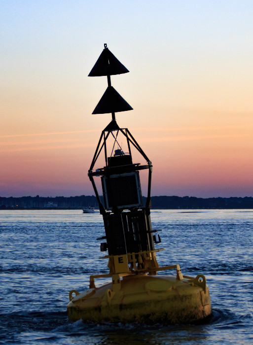Navigational mark during night time RYA Yachtmaster training exercise in the Solent